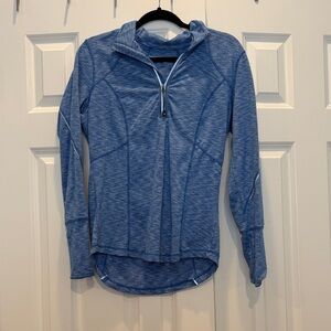 Blue Heathered Quarter-Zip Running Hoodie